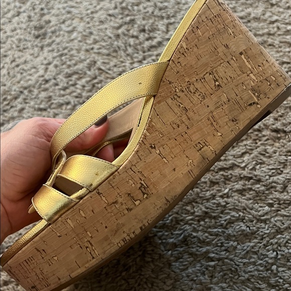 Stuart Weitzman Metallic Gold Wedge Sandals - Picture 2 of 4